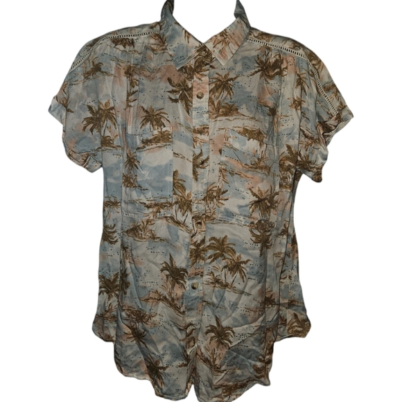 NWT Maurices Tropic Utility Short Sleeve Button Up Top - Picture 1 of 6